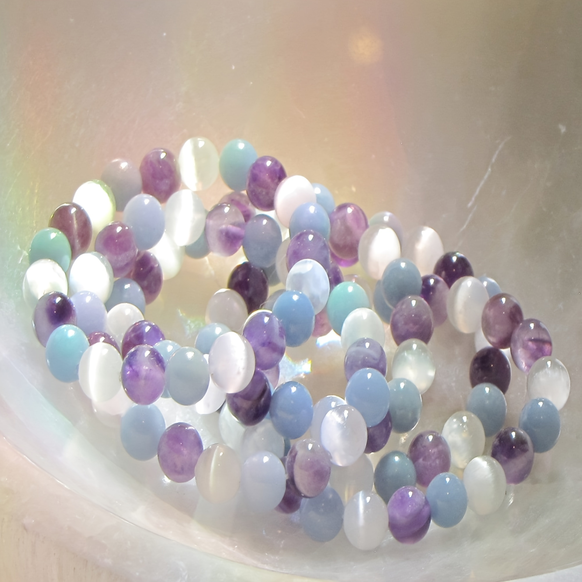 Handmade Angelite & Amethyst Beaded Bracelet, Elegant Gift